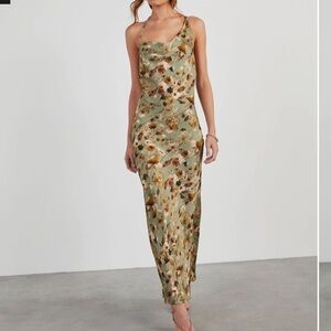 NWT VICI EMORY PARK LYONS SAGE FLORAL COWL NECK OPEN BACK SLIP MAXI DRESS SZ M